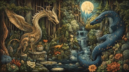 Dragons Meeting at the Waterfall