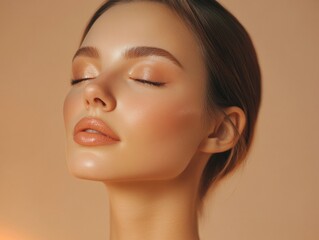 Radiant Beauty: A Close-up Portrait with Glowing Skin and Soft Lighting