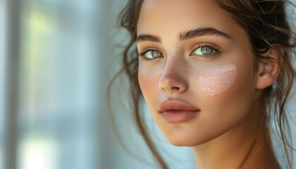 beautiful young woman with clean skin. skin care, cosmetology and beauty concept