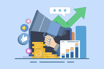 Social media marketing strategy concept, Digital marketing agency, Startup business, promotion, Ecommerce, online social media marketing campaign for web interface, landing page, banner, app.