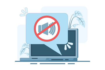 Concept of mute mode sign for mobile phone, no sound sign, flat cartoon volume off for smart phone, silent zone symbol of mobile phone. Isolated flat vector illustration.