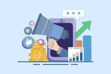 Social media marketing strategy concept, Digital marketing agency, Startup business, promotion, Ecommerce, online social media marketing campaign for web interface, landing page, banner, app.