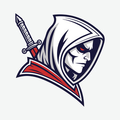 Fototapeta premium Assassin Head Gaming Mascot Logo Vector Isolated On White Background Ready for Digital and Print Use