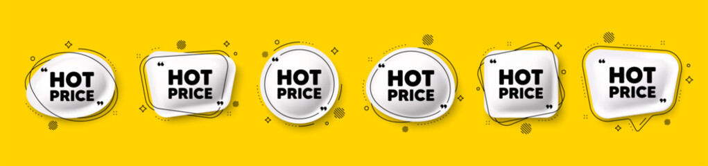 Hot Price tag. Speech bubble 3d icons set. Special offer Sale sign. Advertising Discounts symbol. Hot price chat talk message. Speech bubble banners with comma. Text balloons. Vector