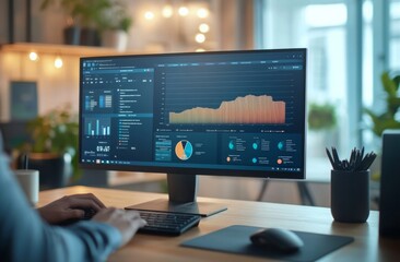 Naklejka premium A business professional or a financial analyst analysing stock market data, business innovation meets contemporary technology