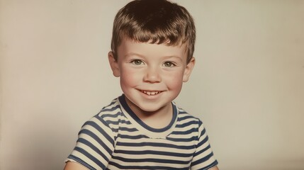 Happy Boy in Striped Shirt Smiling for Portrait