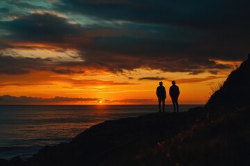 Tranquil Dusk at Capbreton Coastline with Silhouettes and Pastel Sky