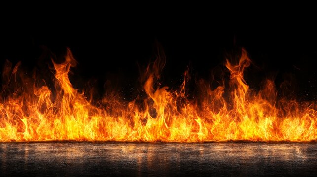 Mesmerizing fire burning in the dark, a captivating display of light, heat, and energy against mysterious black backdrop