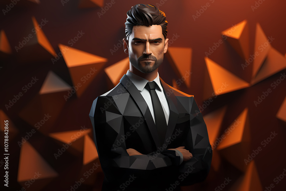 Aufkleber a stylish man stands confidently in a geometric setting with warm lighting and sharp shapes