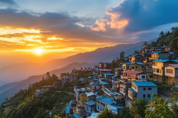 Cityscape at Sunset. Urban Landscape with Majestic Sky and Lush Greenery