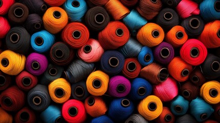 Fototapeta premium Colorful spools of thread arranged in a vibrant and organized display.