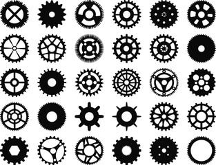 silhouette illustration of various gear shapes
