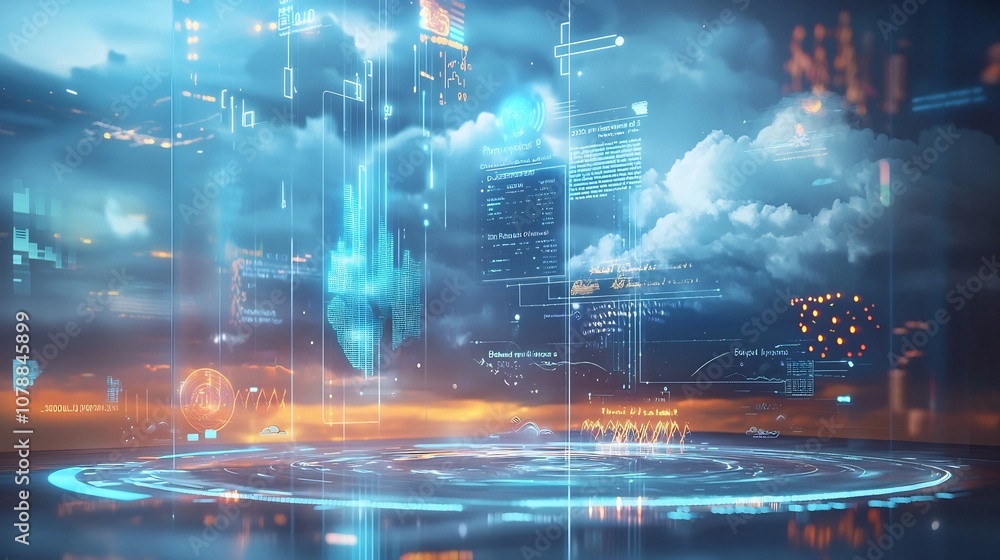 Poster holographic weather interface dynamic 3d models enhance meteorological data visualization