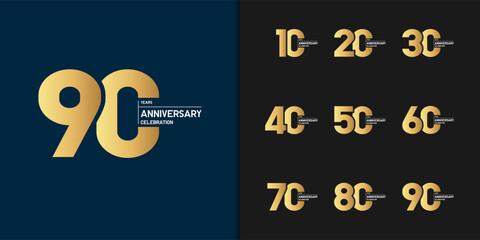 Set of premium anniversary logotype. Golden anniversary celebration emblem design.