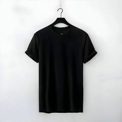 A black t shirt is hanging on a hanger with the word dope on it