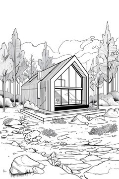kids coloring book page black and white modern house aff ffb bcb generated illustration