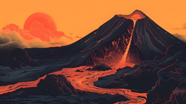 Lava flowing slowly from volcano illustrated aef bcd aebe generated illustration
