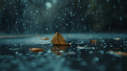 Raindrops gently falling solitary leaf fbb fee def generated illustration