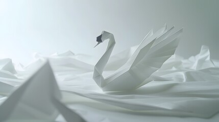 Naklejka premium Slow motion unfolding Origami Swan minima cfa afedffdefbb generated illustration