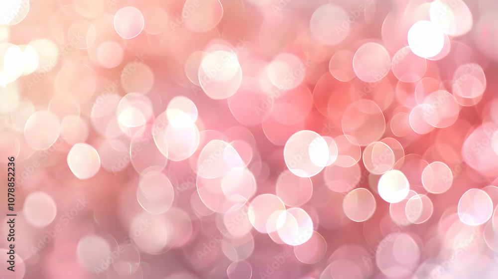 Poster abstract pink and white bokeh background with blurred lights, creating a soft and dreamy atmosphere