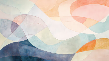 Abstract composition with soft, organic shapes and delicate line work in pastel tones. Pastel. Illustration