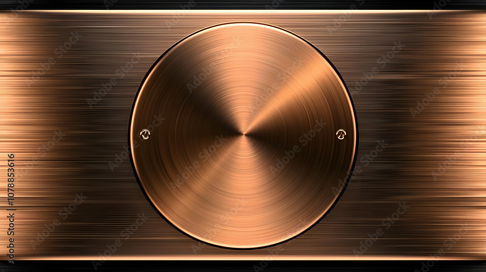 Poster a circular brushed copper plate embedded in a horizontal brushed copper surface with a subtle gradie