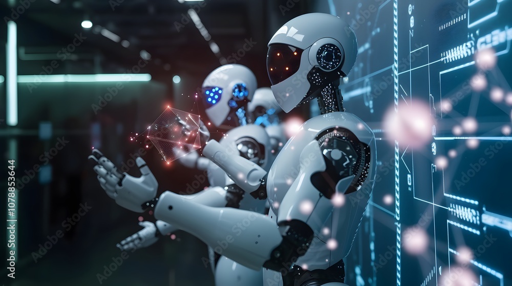 Poster visualization pattern recognition and machine learning through smart robots generated illustration