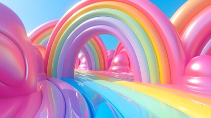 Whimsical abstract background featuring colorful rainbows generated illustration