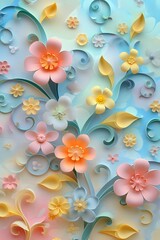 Whimsical flowers and vines cute abstract background generated illustration