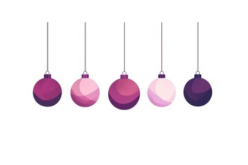 A row of five purple ornaments hanging from a string