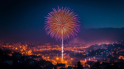 Fireworks Display Over Cityscape at Night - Photo