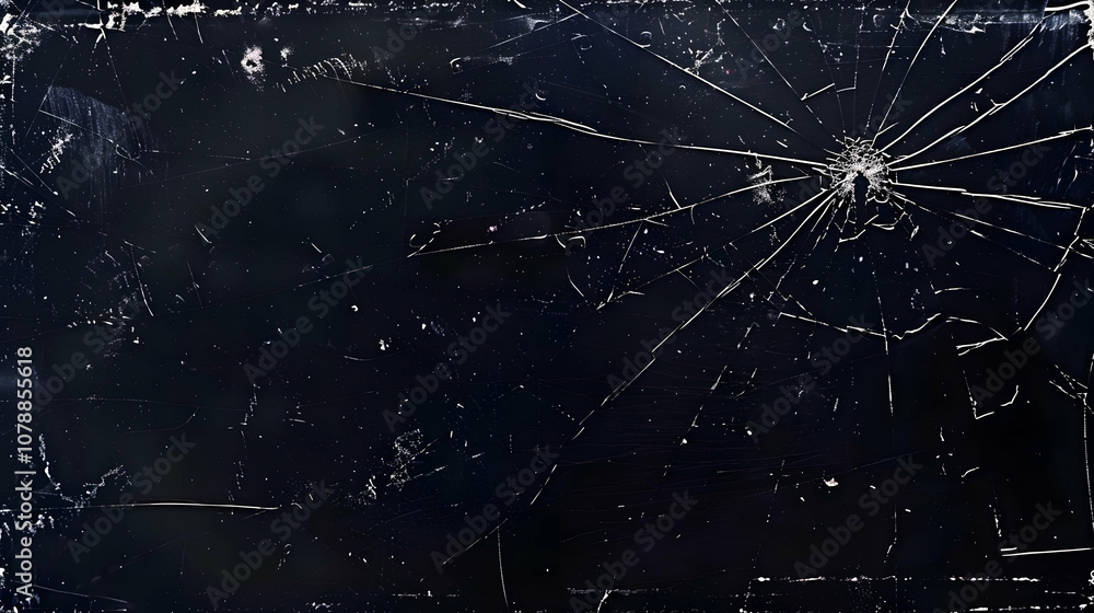 Poster a cracked black surface with a web of fine cracks radiating outwards from a central point, creating 