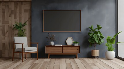 Wooden framed minimalist movie poster contemporary room setup generated illustration