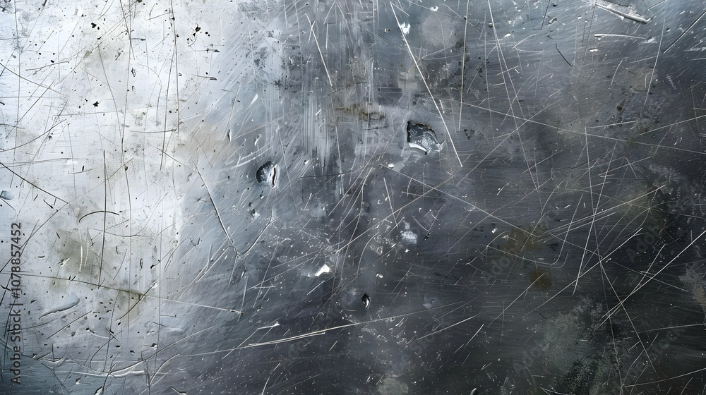 Aufkleber a detailed close-up of a worn metal surface displaying numerous scratches and dings, demonstrating t