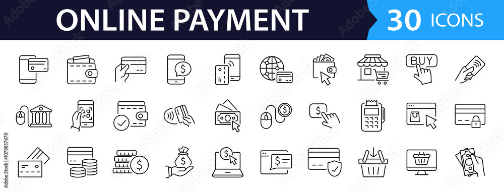 Poster online payment set of web icons in line style. payment linear icon collection. containing cashless w