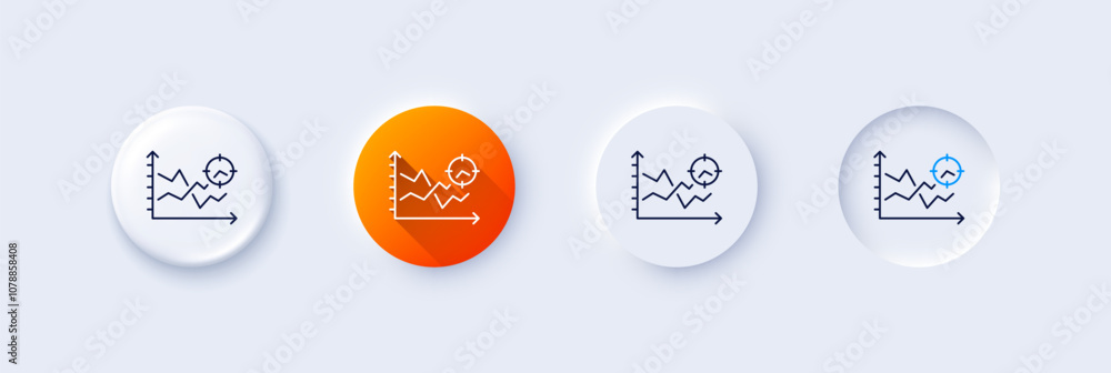 Poster seo analysis line icon. neumorphic, orange gradient, 3d pin buttons. web targeting chart sign. traff