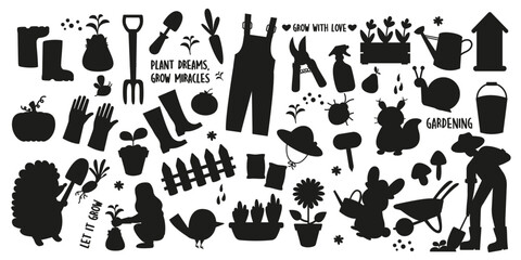 Сollection silhouette garden cute elements