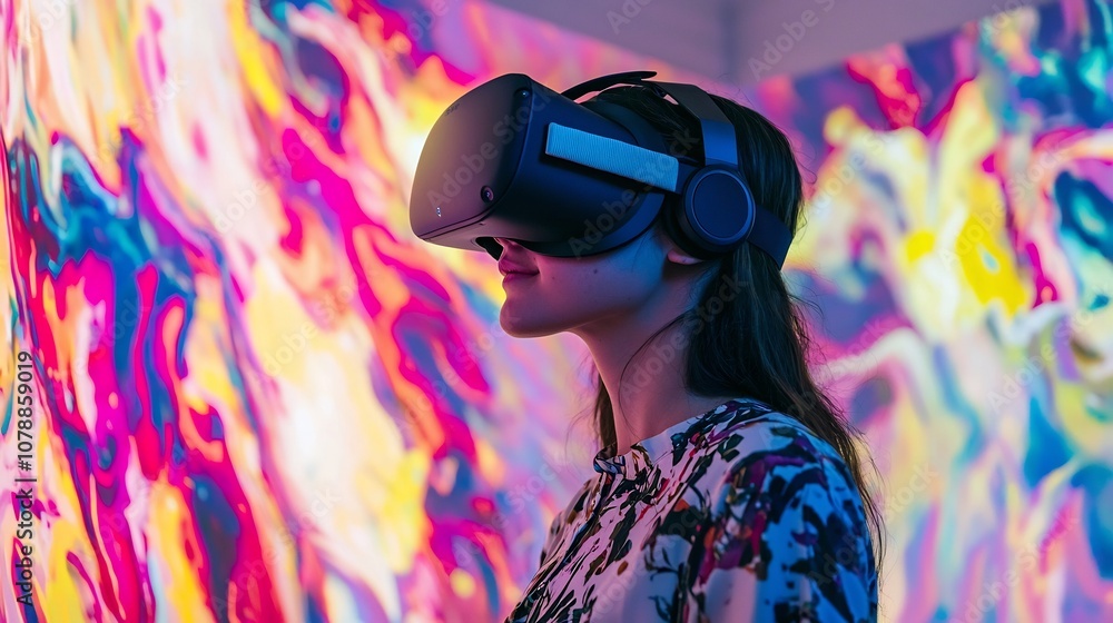 Aufkleber virtual reality art class with students using digital brushes on 360 degree canvas
