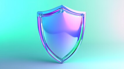 Abstract Marketing Background Featuring a Transparent Blue Neon Style Cartoon Inflatable Safety Shield, Emphasizing Secure Networks and the Internet. Surrounded by Blue and Purple Lights, This 3D Rend