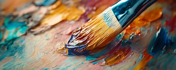 Obraz premium A a painter's brush dipped in colorful paint, capturing the essence creativity and art.