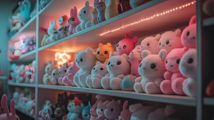 Obraz premium Anime Manga Lofi Illustration with Fluffy Animal Toys on a Shelf