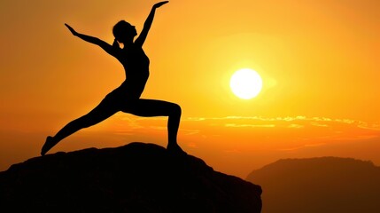 Silhouette of Woman Practicing Yoga at Sunset