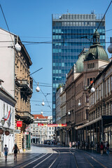 Obraz premium Zagreb, Croatia - August 15, 2024: Street and architecture in the historical center of Zagreb