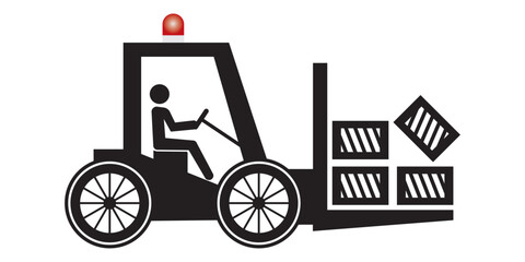 Fototapeta premium Forklift Truck Icon With Driver. Warehouse Packaging Loader Silhouette. Loading Delivery Truck Icon. Simple Illustration Of Loading Delivery Truck For Web Design. Isolated On Transparent Background.