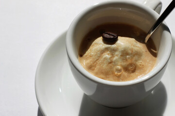 Affogato Coffee. Strong Fresh Espresso Shot with Vanilla Ice Cream. Caffeine Drinks.	