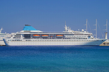 Dream holiday vacation to Greek Island Rhodes during Summer Mediterranean Aegean cruising on classic cruiseship cruise ship liner breathtaking nature landscape scenery