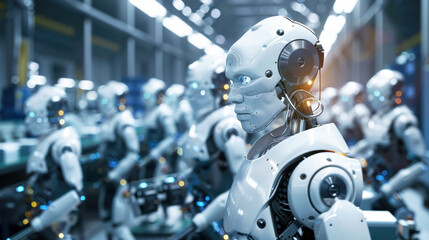 Fototapeta premium Futuristic Robots in Industrial Setting