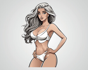 Attractive Woman in Lingerie Vector Illustration