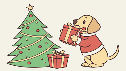 dog bringing christmas gifts