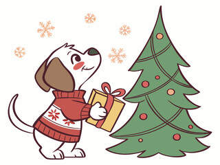 dog bringing christmas gifts